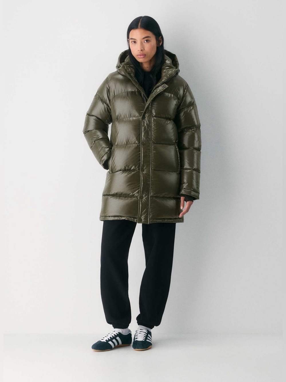 Tna Aritzia The Super Puff™ Mid - Hi-Gloss Puffer Jacket in Dark Olive size XL